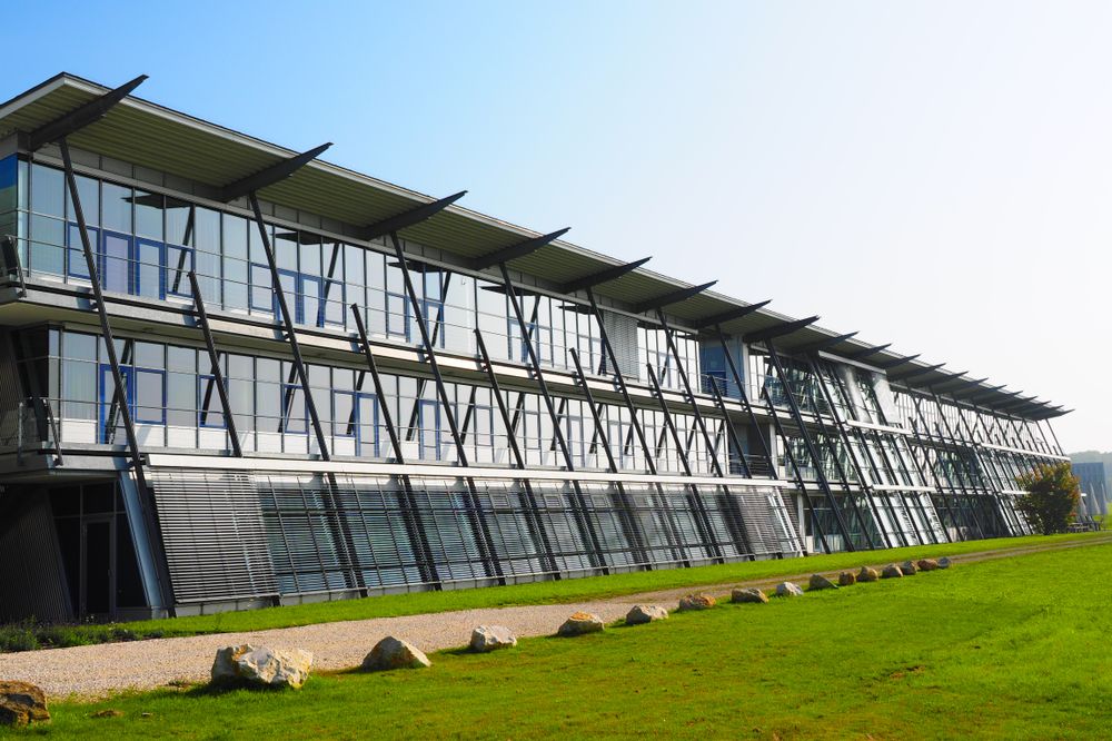 Maintained landscaping at an office park