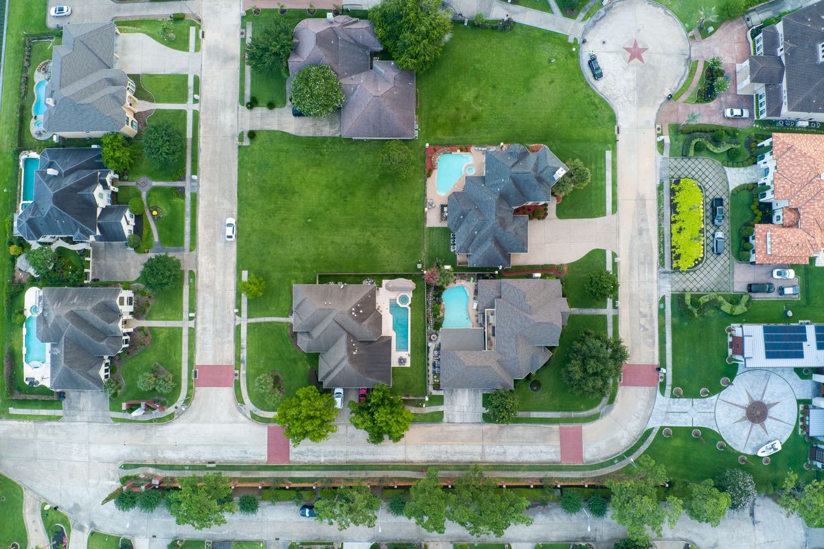 Aerial view of a Central Texas neighborhood served by CTX Mowing